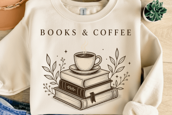 Books and Coffee Shirt PNG: The Cozy Design Asset