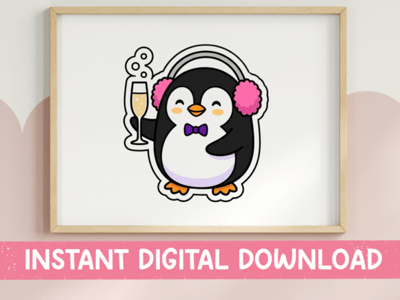 Celebrate in Style with the Party Penguin Champagne Sticker