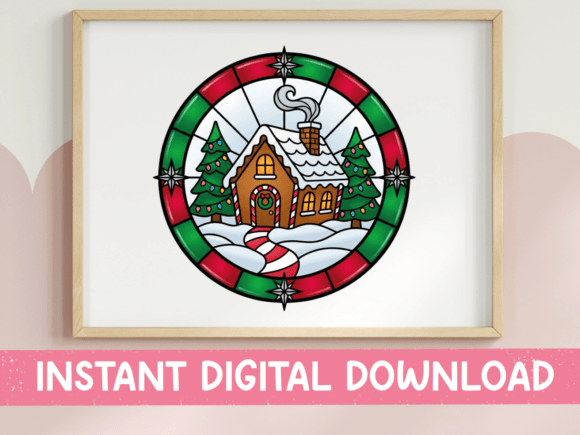 Christmas Cottage Stained Glass Circle: A Cozy Holiday Design Asset