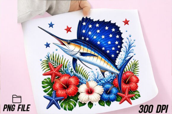 Colorful Sailfish Stripe Patriotic PNG: A Design Asset for Summer and Beyond