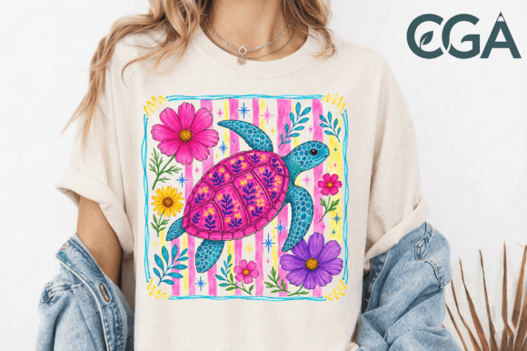 Cute Sea Turtle Floral Retro Preppy Png: Your Coastal Design Muse