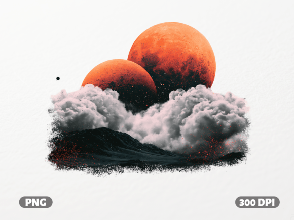 Double Red Moon Clouds Aesthetic PNG: A Celestial Design Asset
