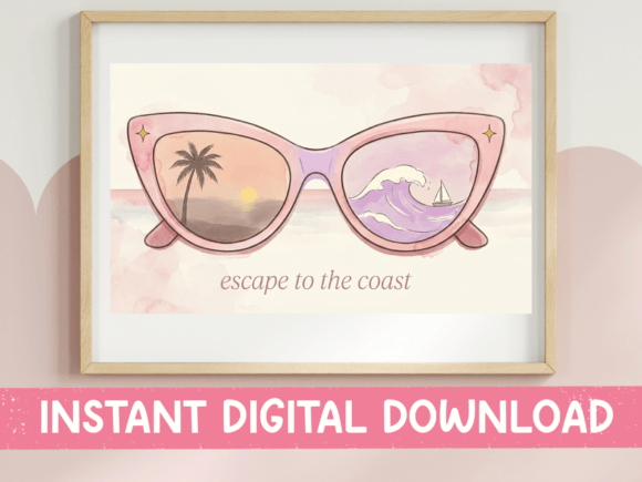 Escape to the Coast: Pink Sunglasses Art for Coastal Dreams