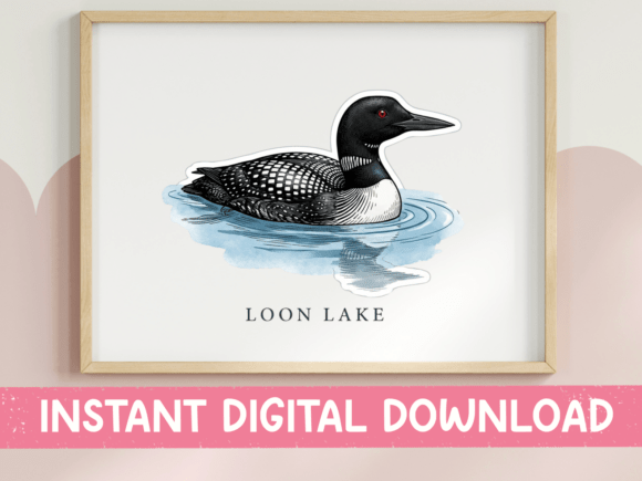 Loon Lake Vintage Bird Illustration: A Serene Design Asset