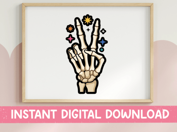 Skeleton Peace Sign Floral Design: Edgy Boho Meets Retro Cool
