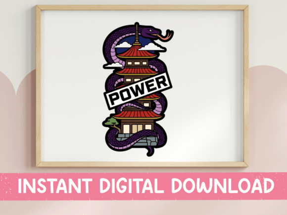 Snake Pagoda Power Tattoo Sticker: Bold East Asian Aesthetic