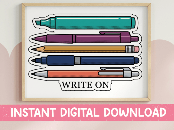 Write on Stacked Pens Pencils Sticker: A Design Asset for the Creatively Organized